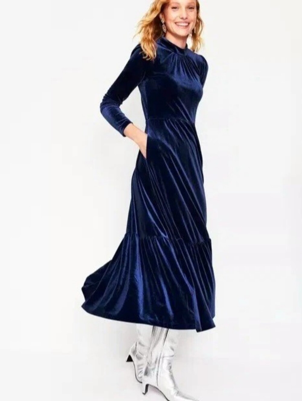 Boden Women's Blue Velvet Tiered Maxi Dress Size 6 Evening Formal Party EUC!